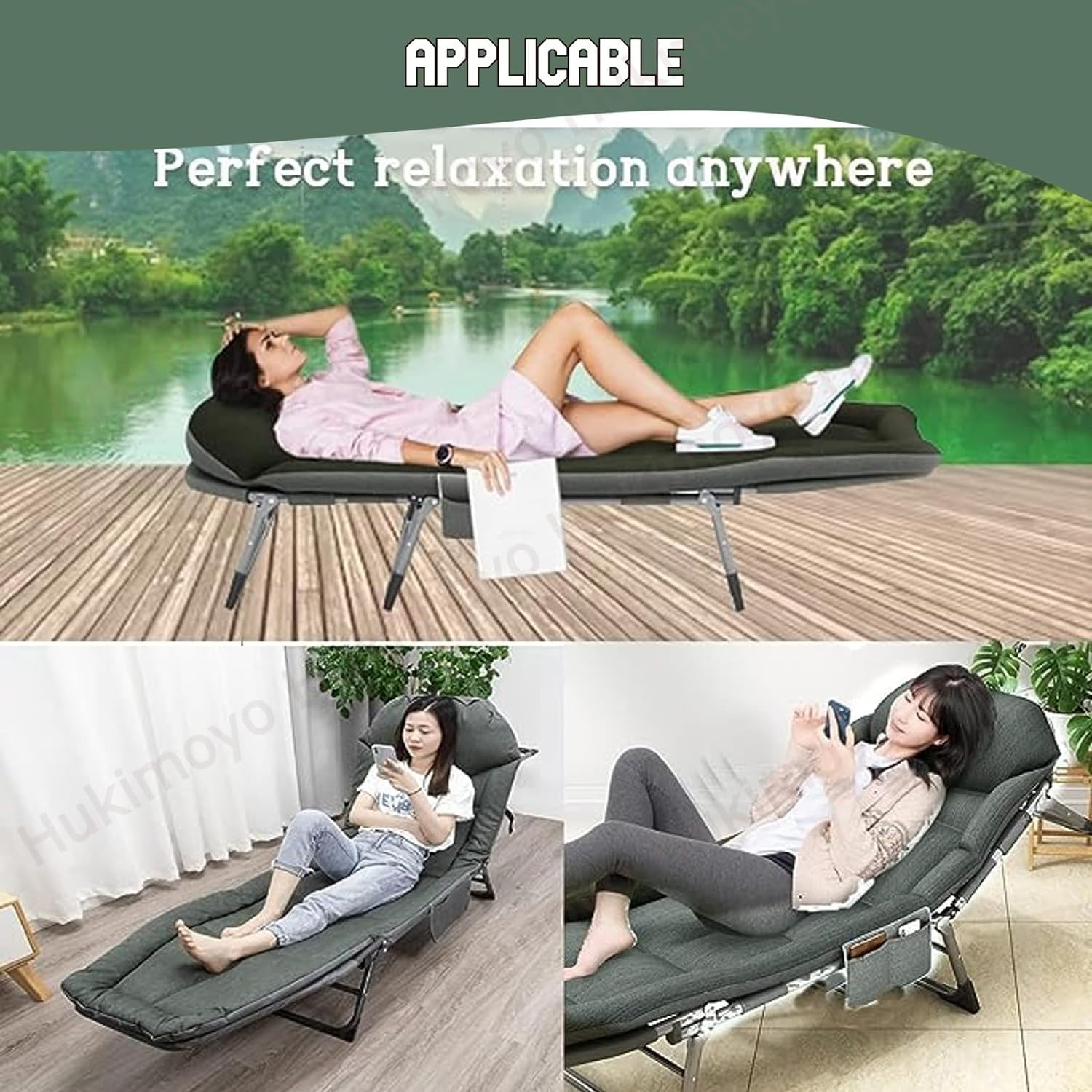 Folding Bed Single for Adults Camping Chair, Recliner Chairs for Home Relax Picnic Sleeping Bed for Travelling Balcony Portable Sleeping Cot Bed for Adults