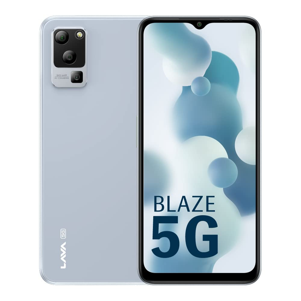 Lava Blaze 5G (Glass Blue, 4GB RAM, UFS 2.2 128GB Storage) | 5G Ready | 50MP AI Triple Camera